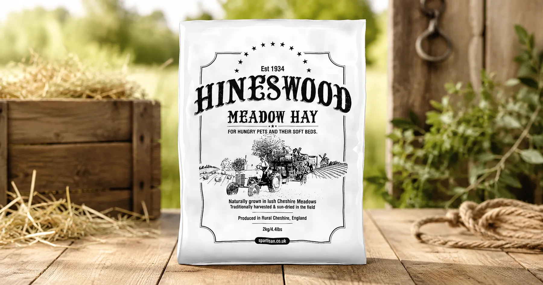 Spartisan hineswood meadow hay pouch packaging — pet care, United Kingdom