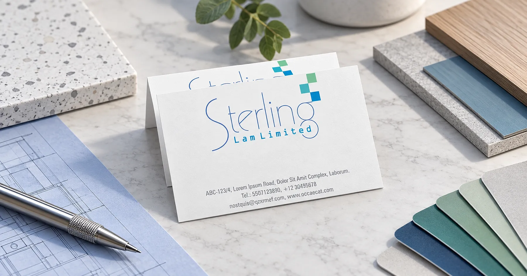 Sterling Lam identity and business card design — building materials, India