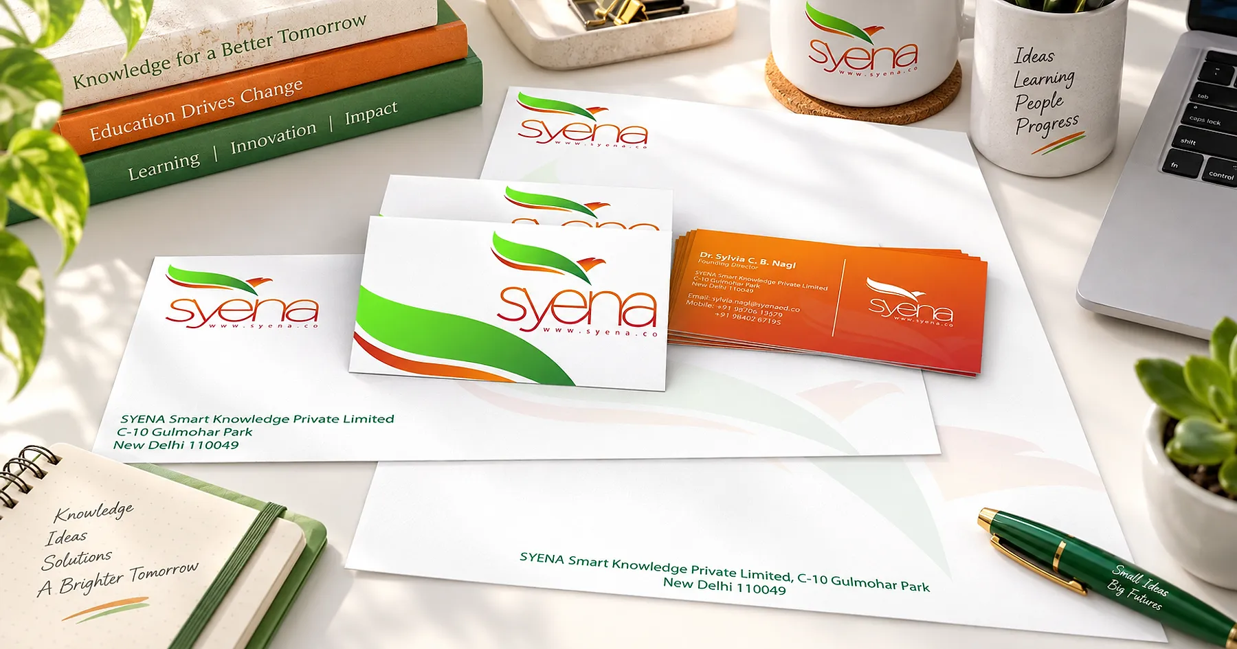Syena identity and stationery design — education & training, India