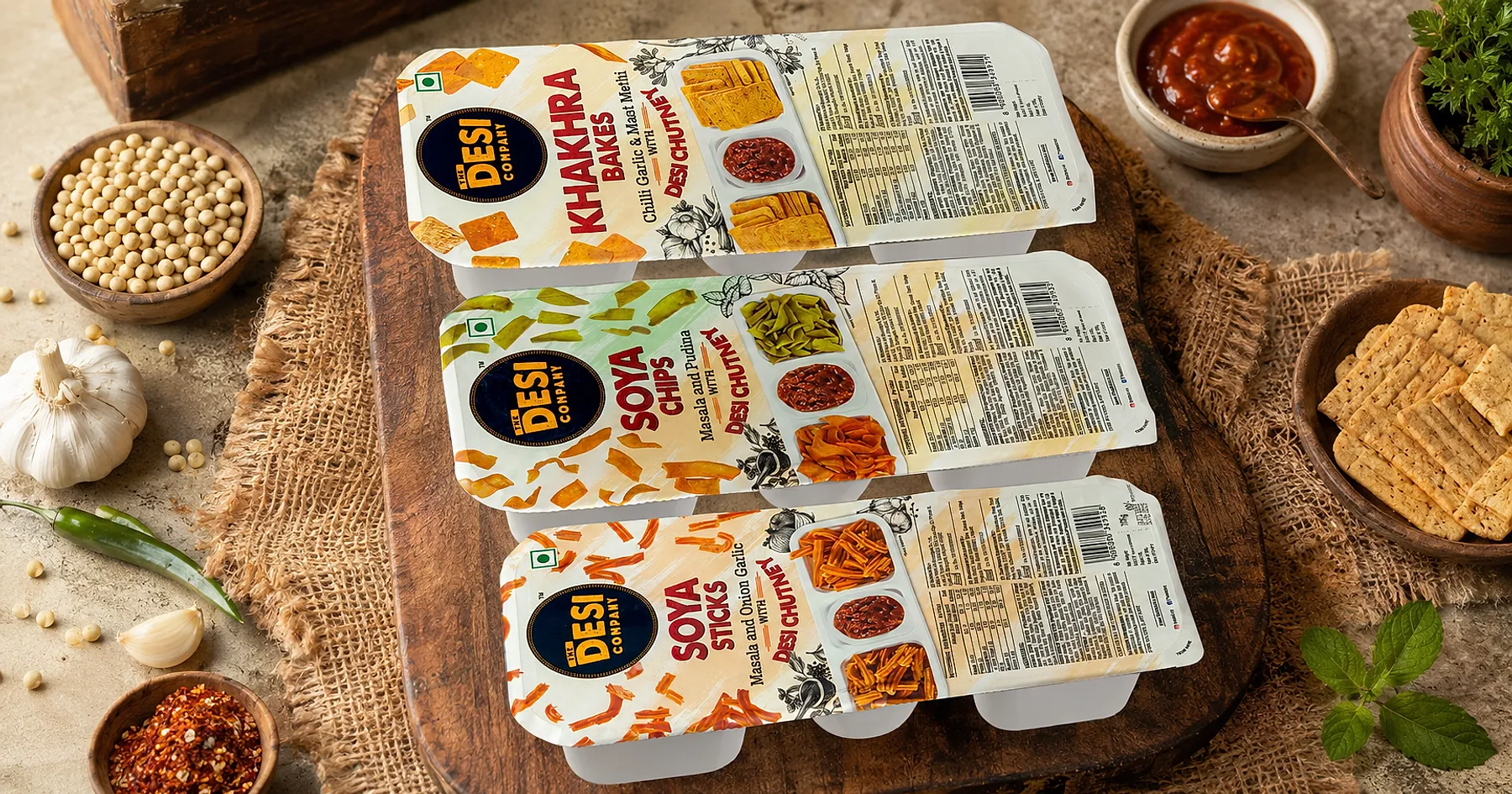 The Desi Company snack tray packaging — food, India