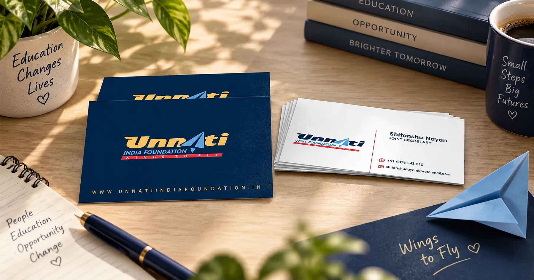 Unnati India Foundation identity and business card design — non-profit & institutional, India