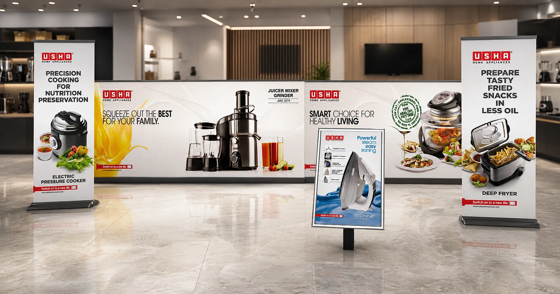 USHA International in-shop branding and POS material
