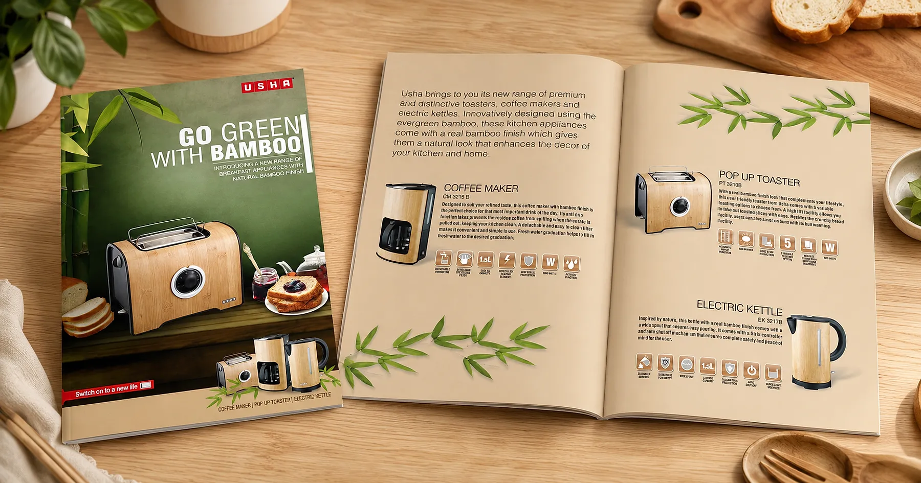 USHA International bamboo appliance brochure — appliances, India