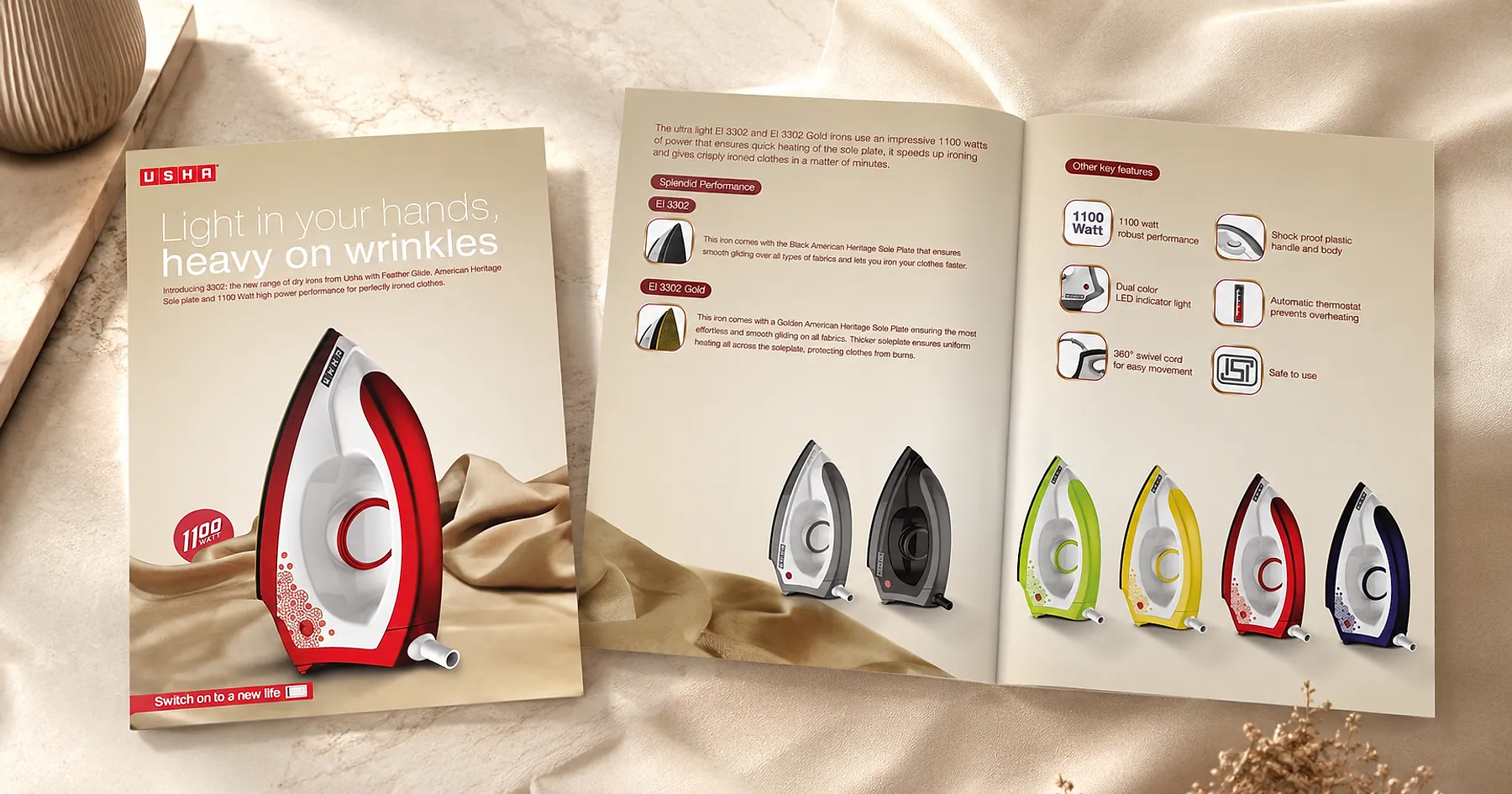 USHA International dry iron product brochure — appliances, India
