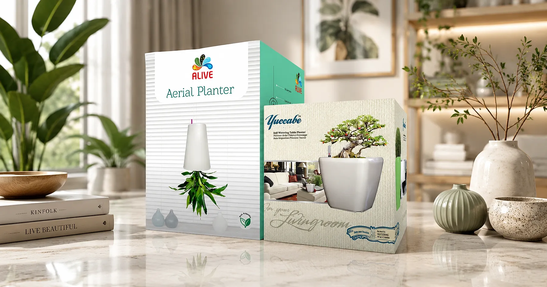 Yuccabe self watering planter carton packaging — interiors & surfaces, India