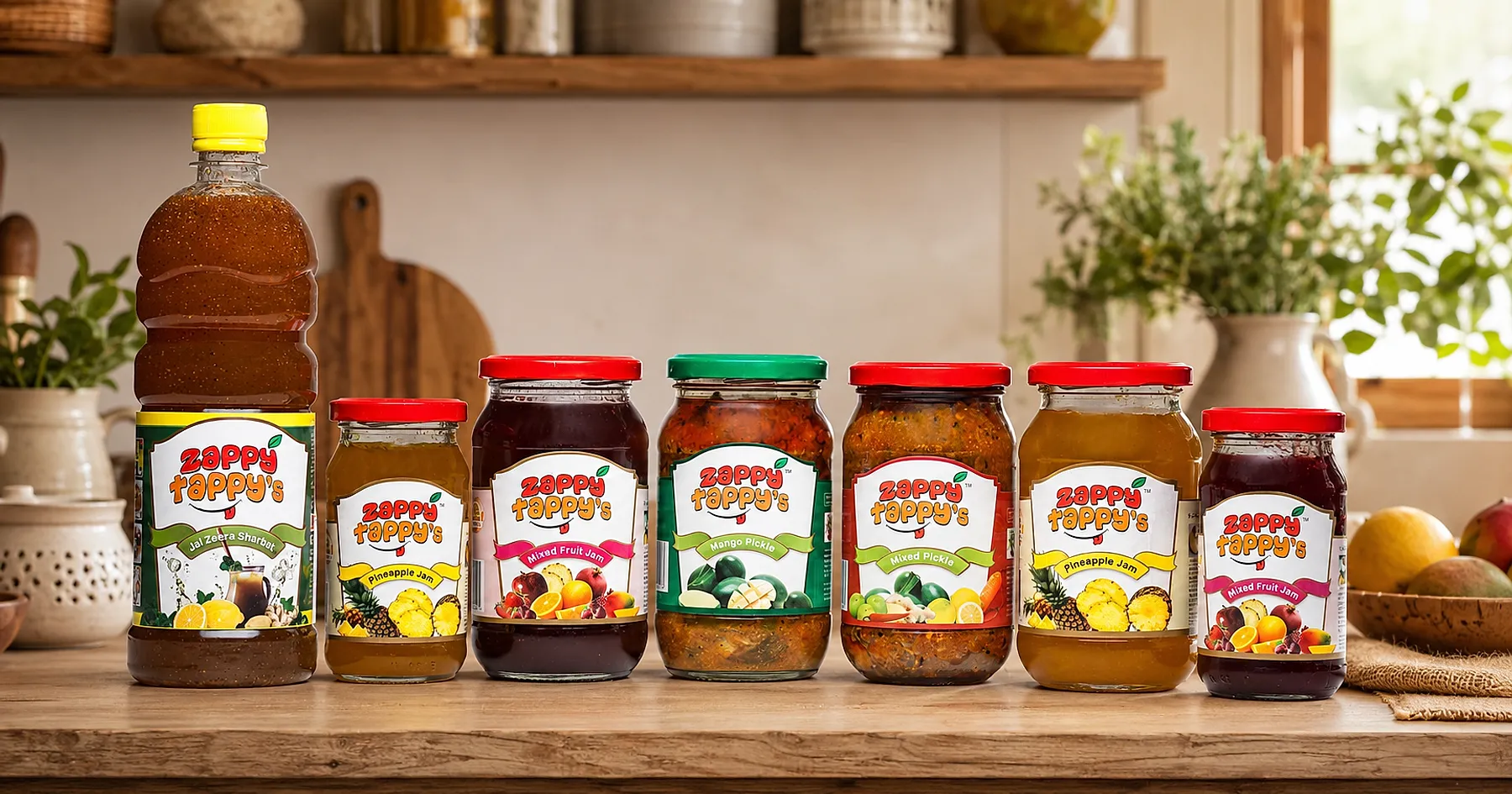 Zappy Tappy jam pickle jar label packaging — food, India